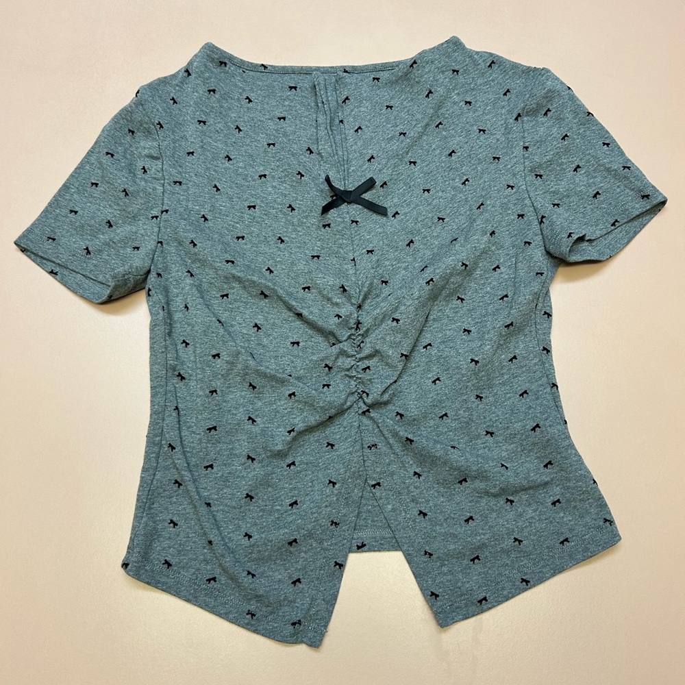 (M) FSLE Coquette Bow Slit Crop Top Short Sleeve Tee